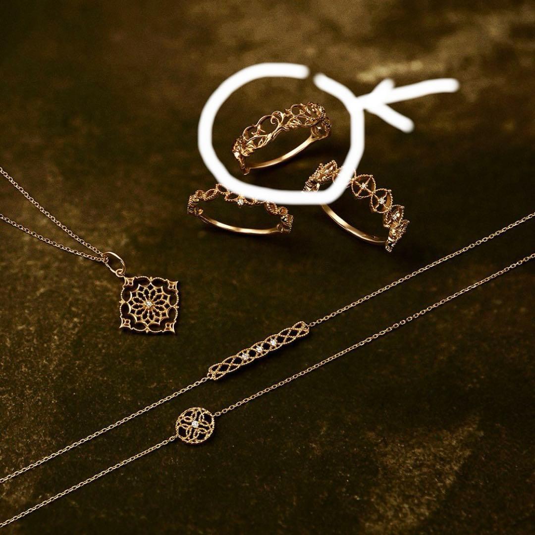 agete K10 オリーブ柄　透かし柄リング　11号