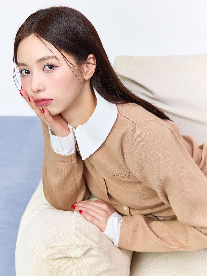 eimy istoire EIMYロゴバイカラーニットカーディガン ベージュ