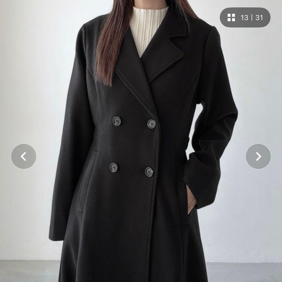 Meiru ダブルボタンフレアロングチェスターコート