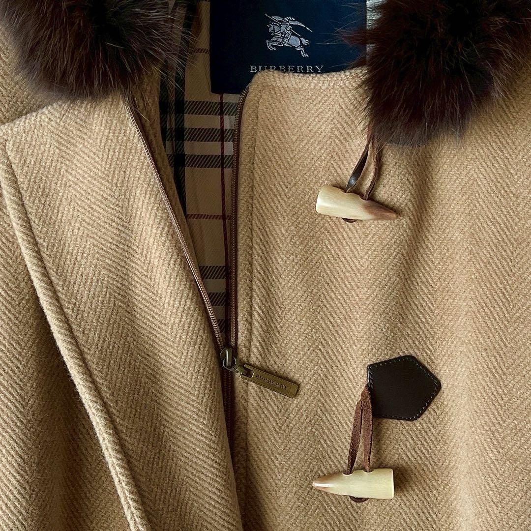 バーバリーロンドン ダッフルコート ノヴァチェック ヘリンボーン キャメル