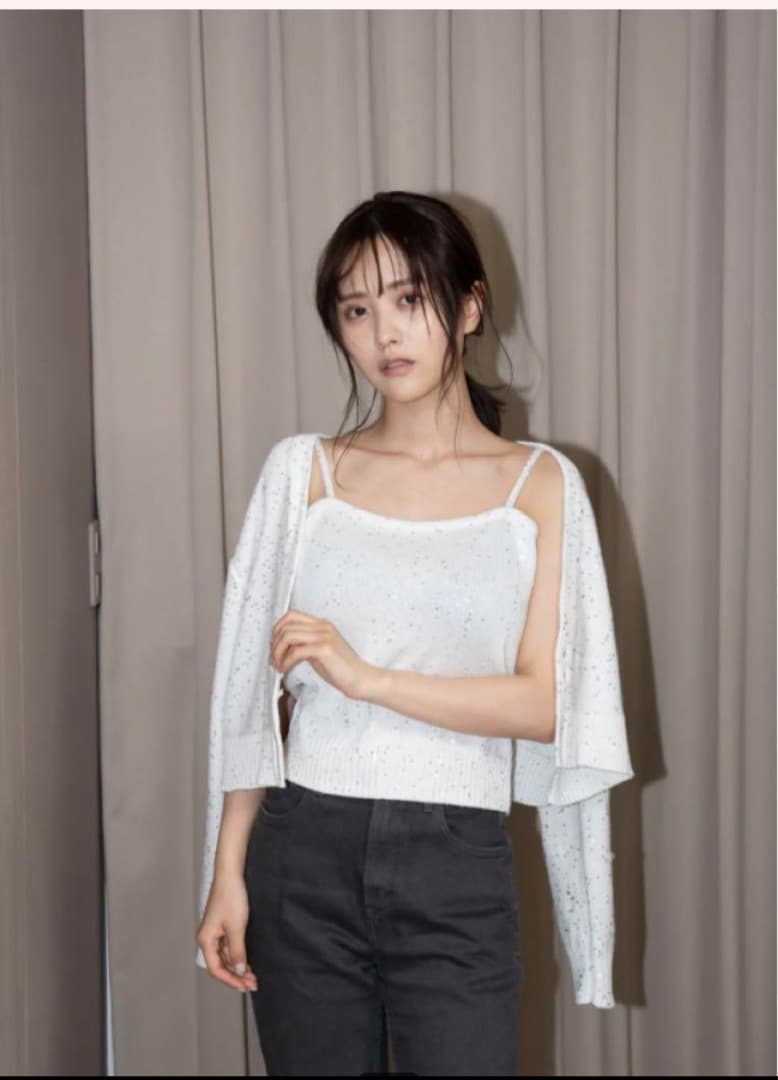 トップス VALLANSpanglesKnitCamisoleSkirtSetup