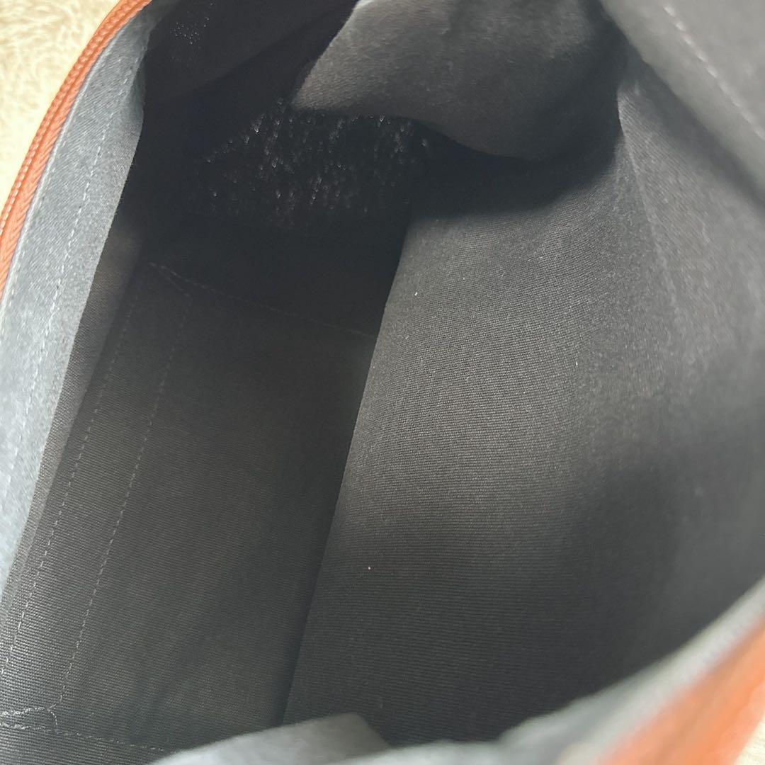 【美品】　IL BISONTE ショルダーバッグ レザー×キャンバス ブラウン