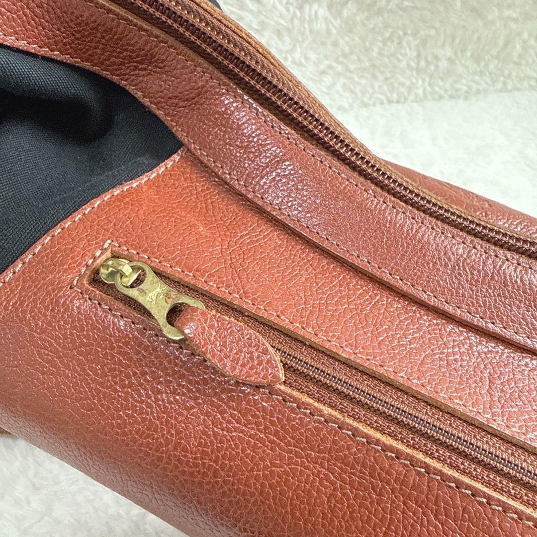 【美品】　IL BISONTE ショルダーバッグ レザー×キャンバス ブラウン