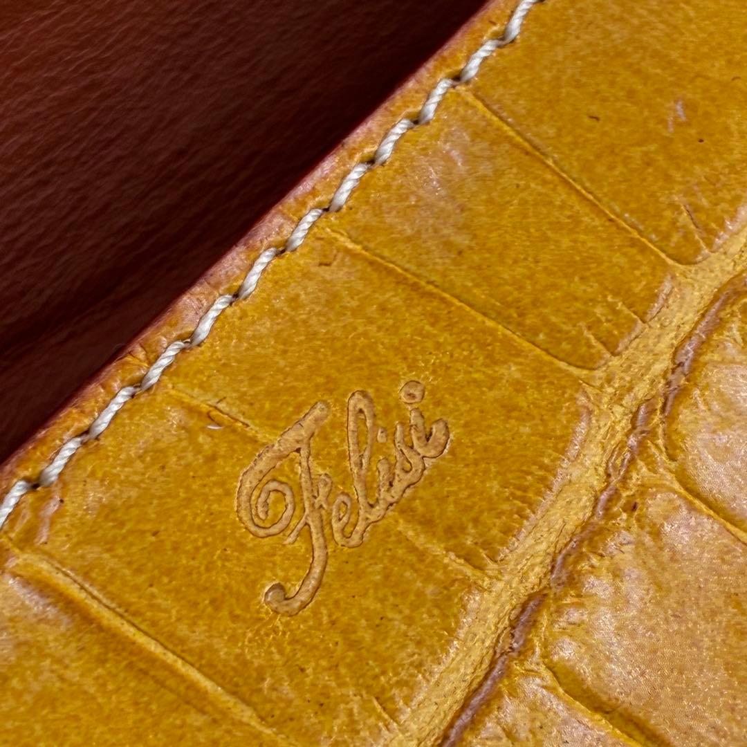 極美品】フェリージ　長財布　コロコロ　クロコ型押し　イエロー