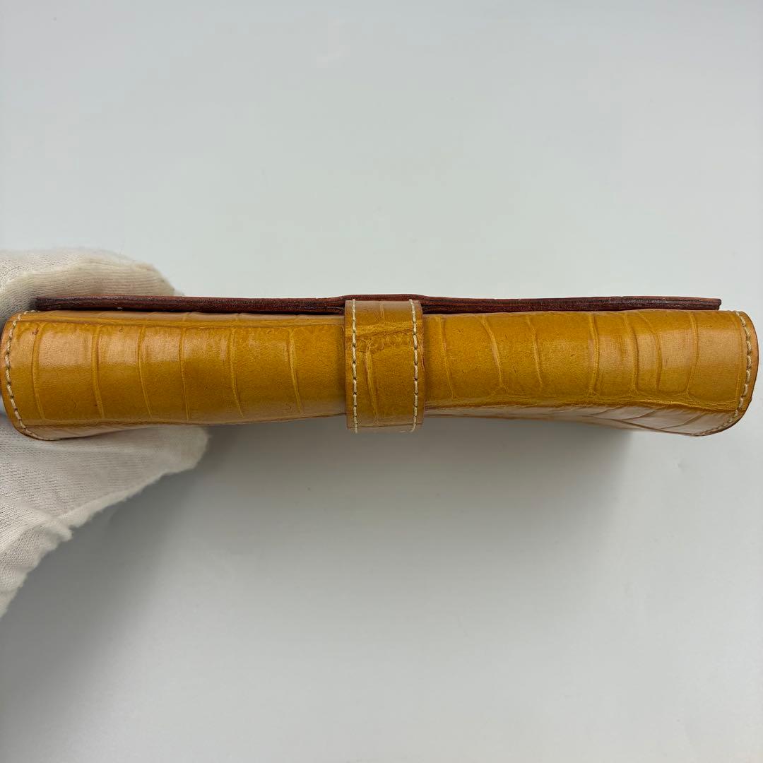 極美品】フェリージ　長財布　コロコロ　クロコ型押し　イエロー