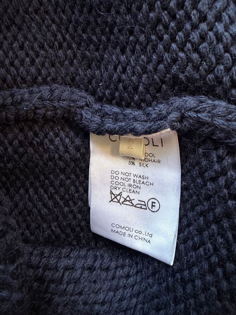 COMOLI　ハンドクルーネックニット　モヘア　シルク混　ダークネイビー