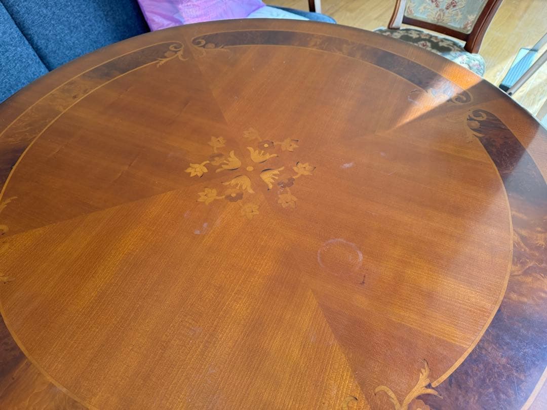 イタリア製 LINEA 象嵌ダイニング ラウンド テーブル 丸 円形 猫脚