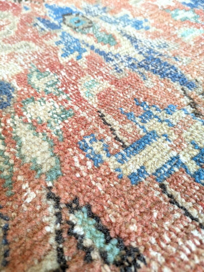 50×91 ラコッタオレンジ×トルコブルー　トルコヴィンテージラグ　ミニサイズ