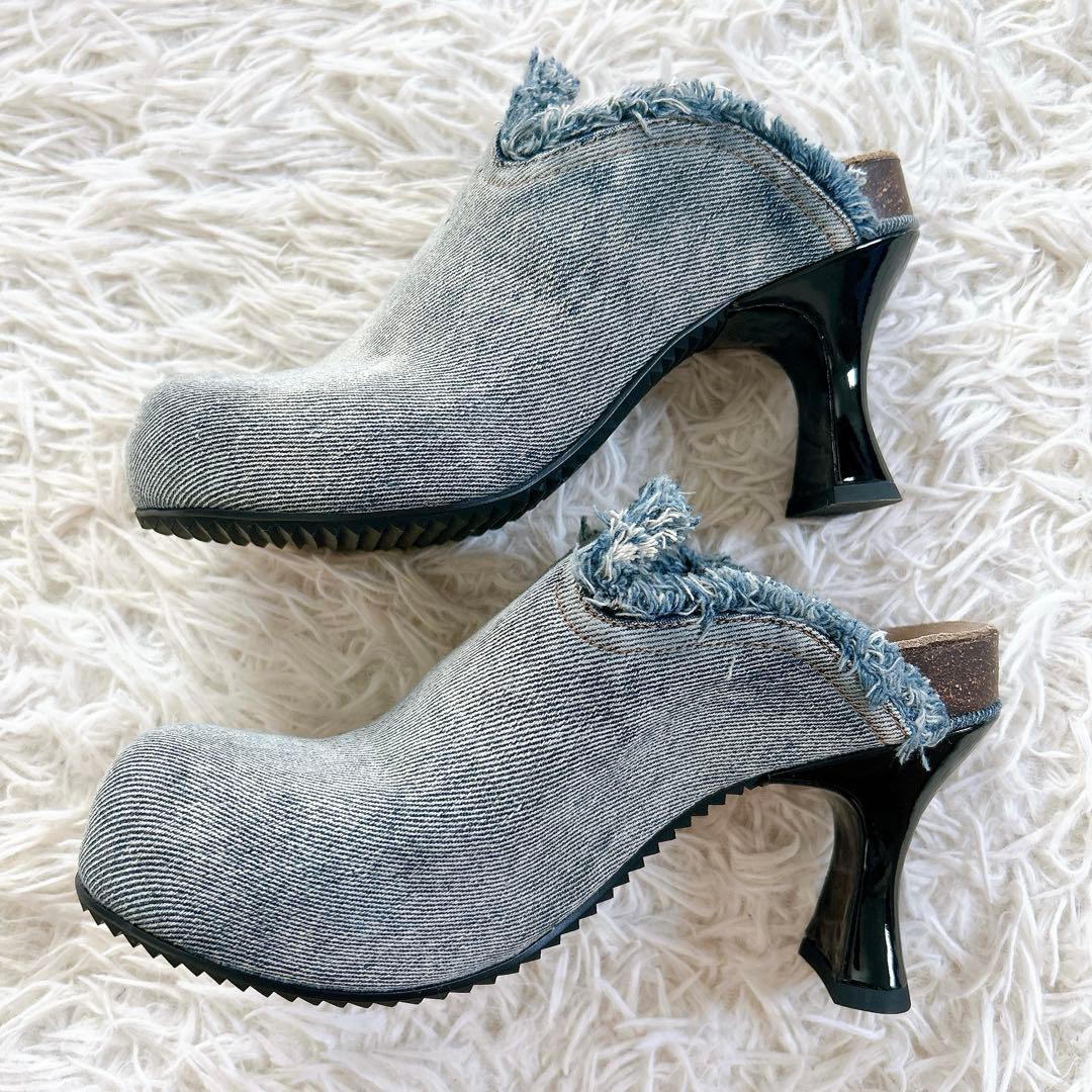 美品　近年　ディーゼル　デニムミュール　チャンキーヒール　ライトブルー 24.5