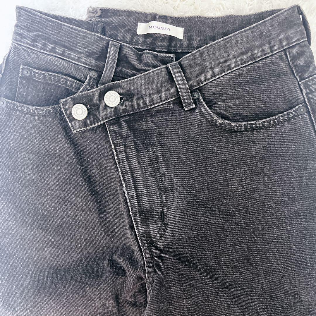 美品✨現行品 MOUSSY クロスウエストワイドストレート ブラック デニム 2