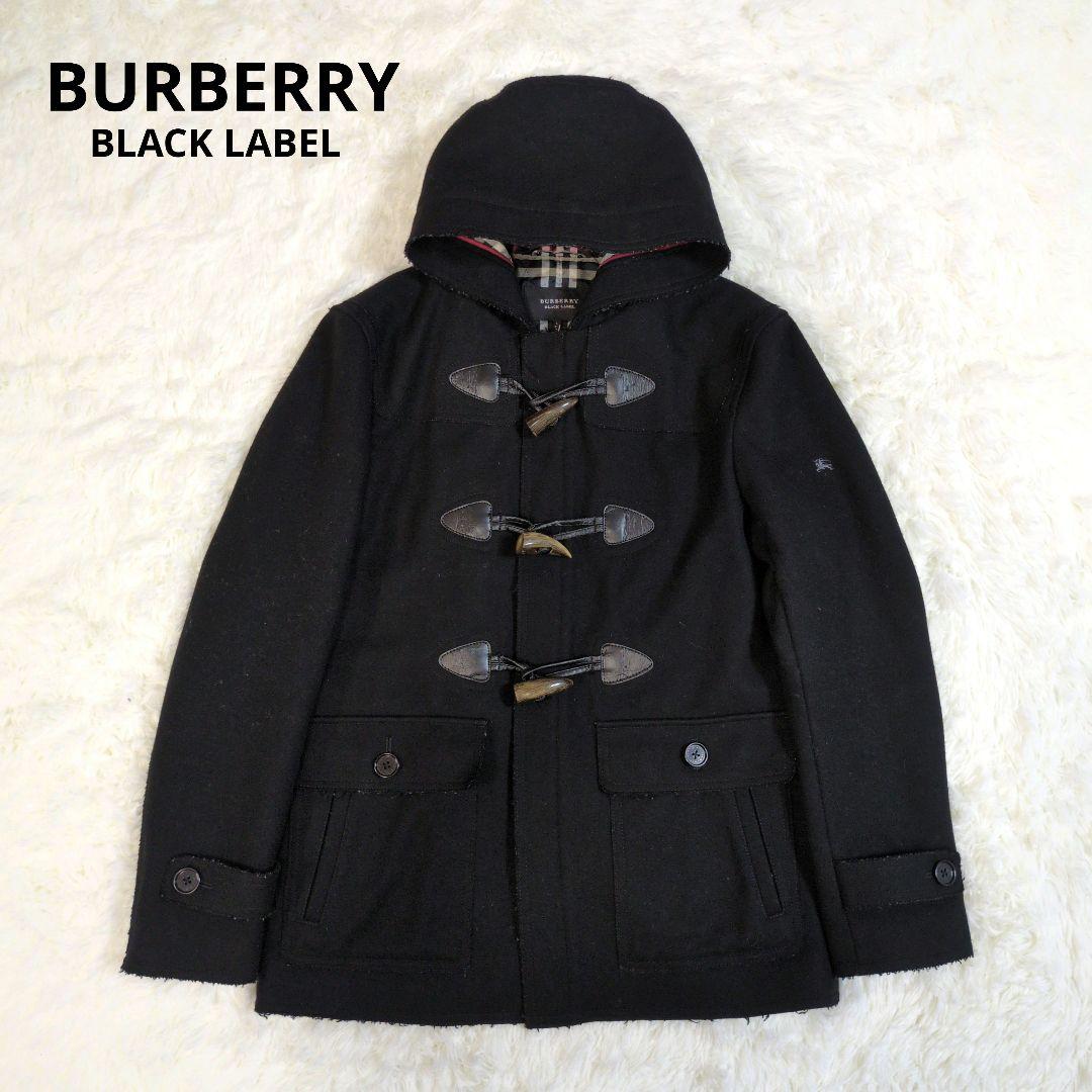 バーバリー　ブラックレーベル　ノバチェック　ダッフルコート　羊毛　ラムウール　黒