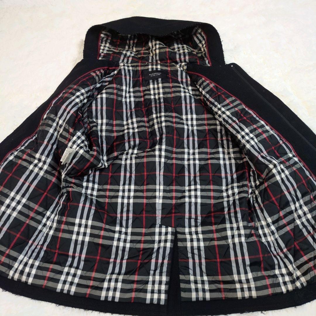 バーバリー　ブラックレーベル　ノバチェック　ダッフルコート　羊毛　ラムウール　黒