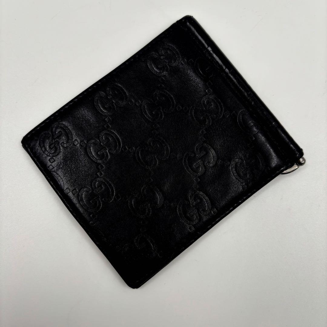 希少✨　GUCCI グッチ　マネークリップ GG シマレザー 二つ折り ブラック