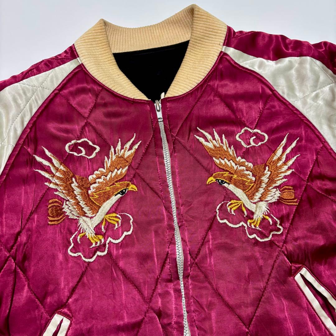 美品✨ ザフラットヘッド 別珍 ベロア スカジャン 龍 鷲 黒 赤 Lサイズ