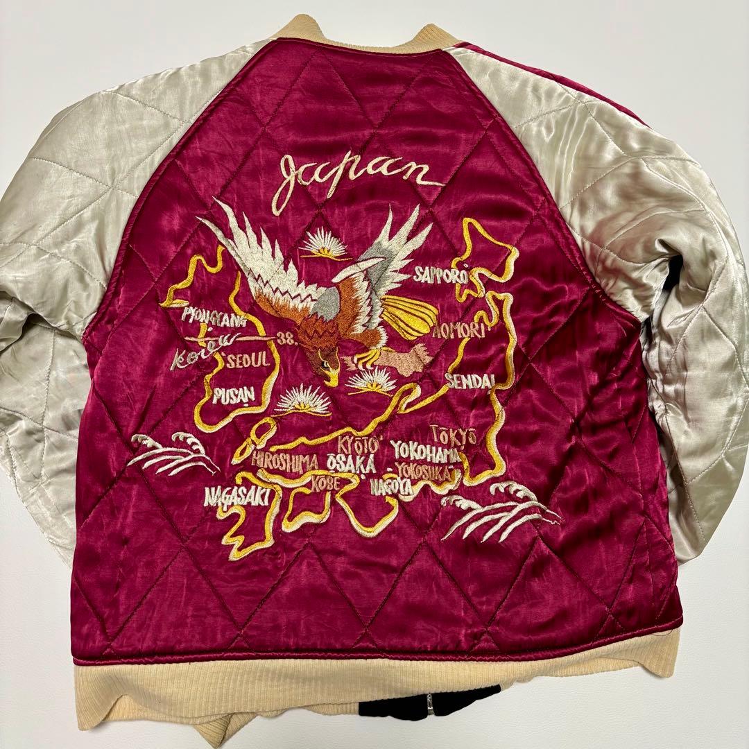 美品✨ ザフラットヘッド 別珍 ベロア スカジャン 龍 鷲 黒 赤 Lサイズ