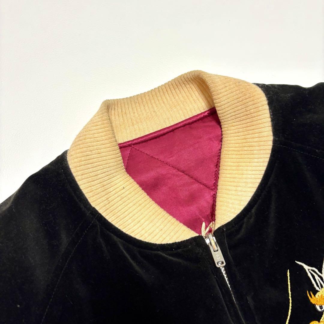 美品✨ ザフラットヘッド 別珍 ベロア スカジャン 龍 鷲 黒 赤 Lサイズ