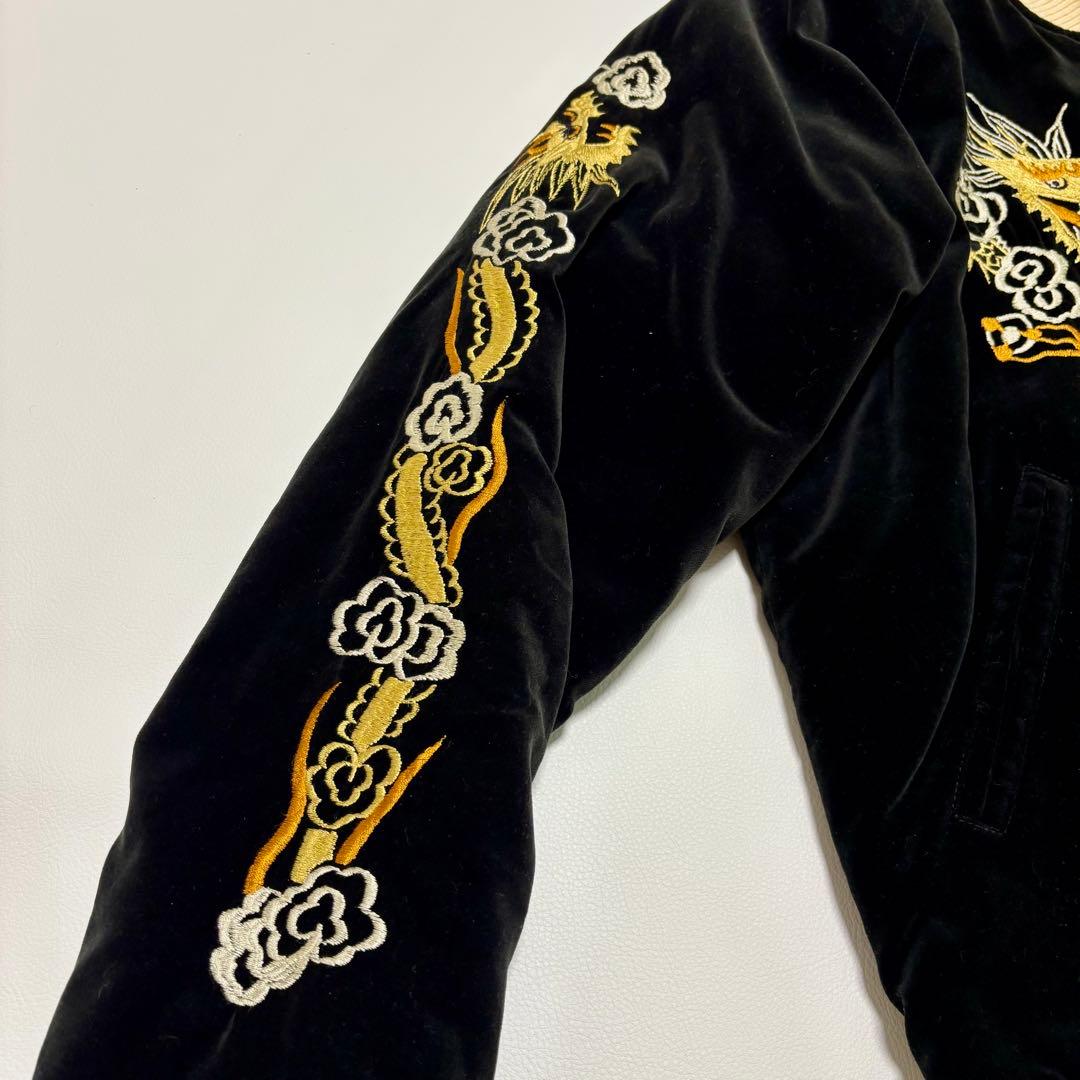 美品✨ ザフラットヘッド 別珍 ベロア スカジャン 龍 鷲 黒 赤 Lサイズ