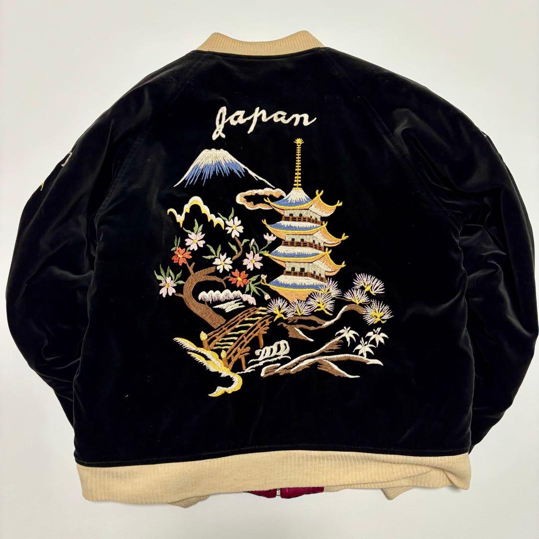 美品✨ ザフラットヘッド 別珍 ベロア スカジャン 龍 鷲 黒 赤 Lサイズ