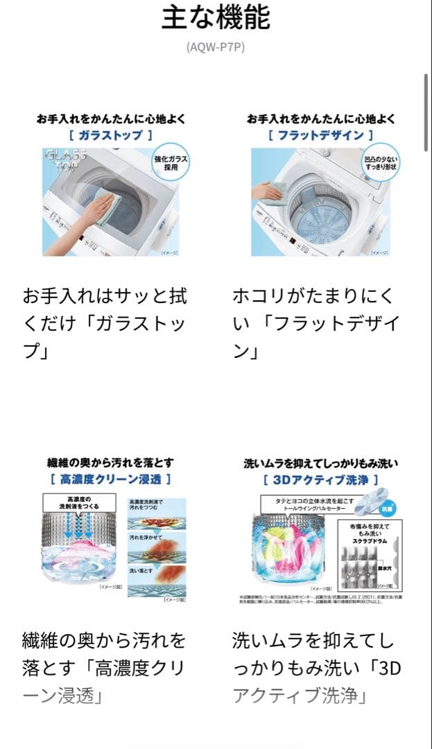 全自動洗濯機　AQUA AQW-P7P 7kg 2024年製
