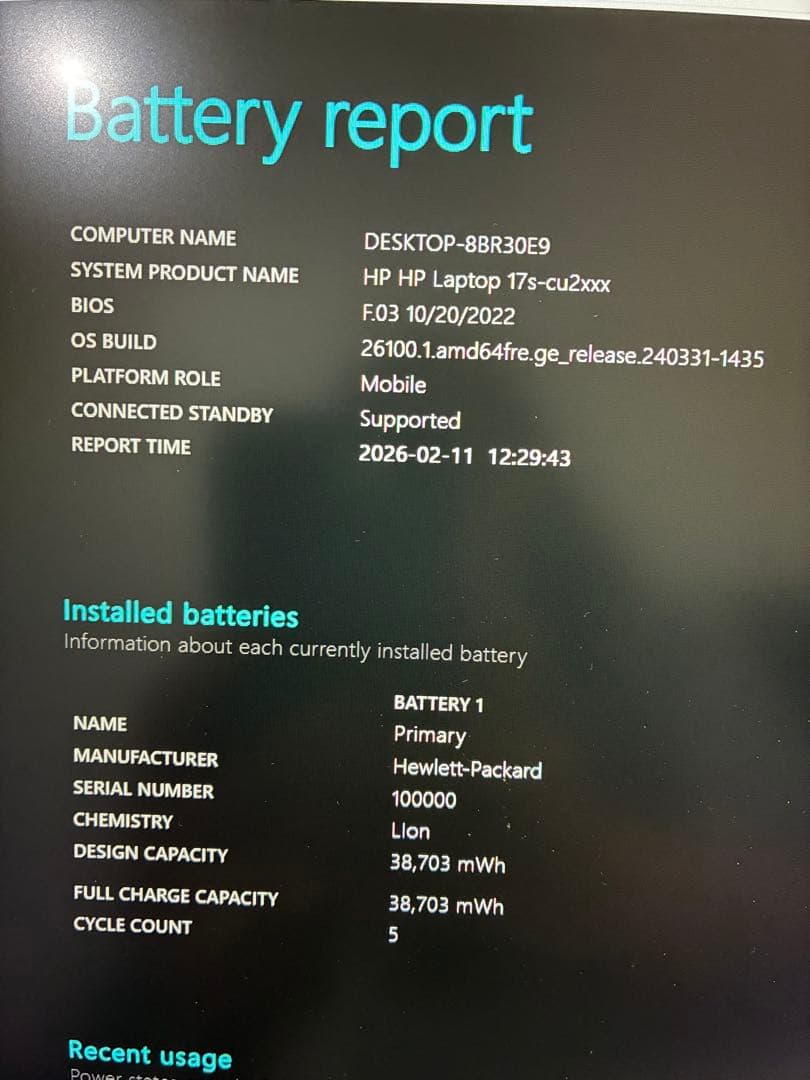 HP 12世代i5 バッテリー健康度100％ Office 2021 17インチ