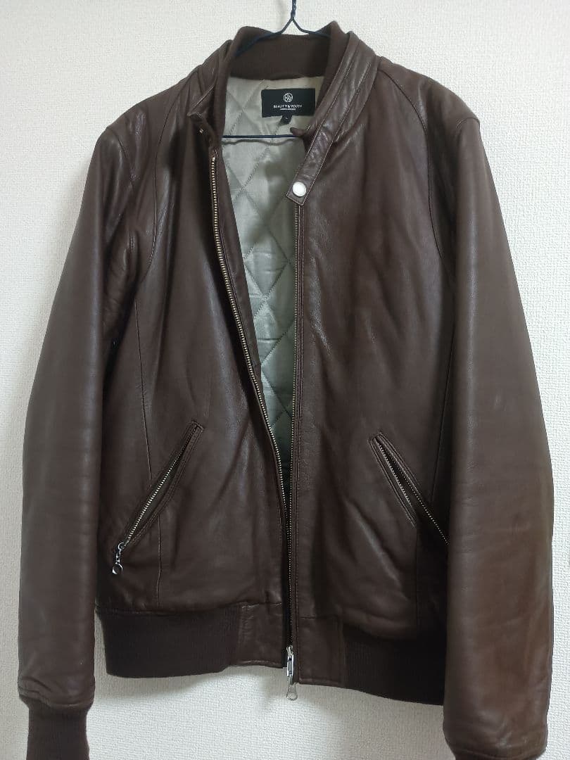 美品　BEAUTY & YOUTH ラムレザージャケット 羊革　ライダース　L