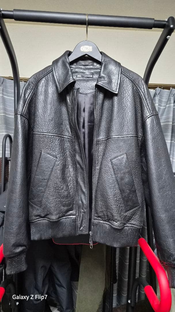 ひろ　ZARA ブラックレザー シングルライダースジャケット M