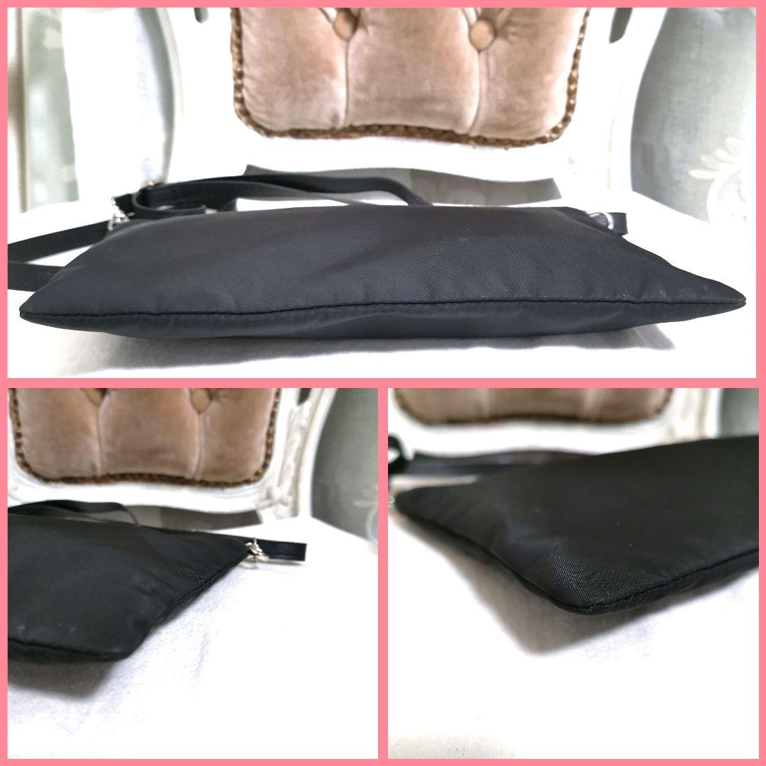 【美品】プラダPRADAサフィアーノ黒大きめポーチ新品ショルダー付!鑑定済!