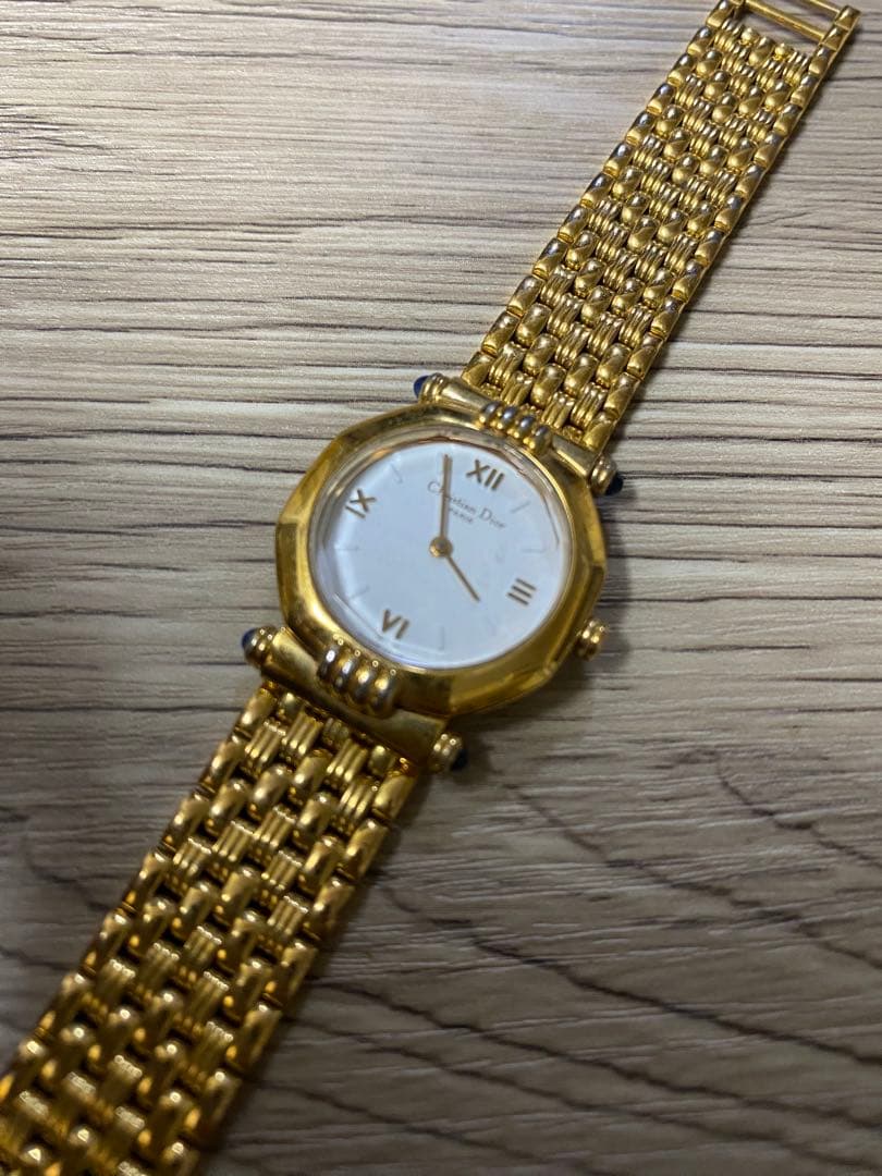 美品 Dior ゴールドメタルバンド ホワイト文字盤 時計