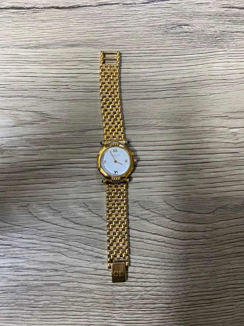 美品 Dior ゴールドメタルバンド ホワイト文字盤 時計