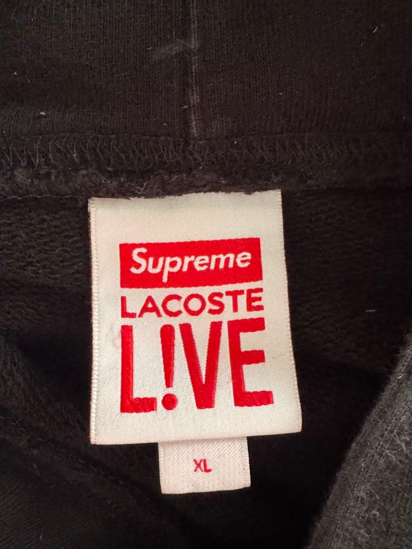 シュプリーム × ラコステ コラボ スウェット パーカー 黒 17SS