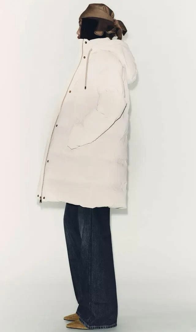 ZARA セミロング丈ラバー加工ウィンド ブレーカーアノラック　L