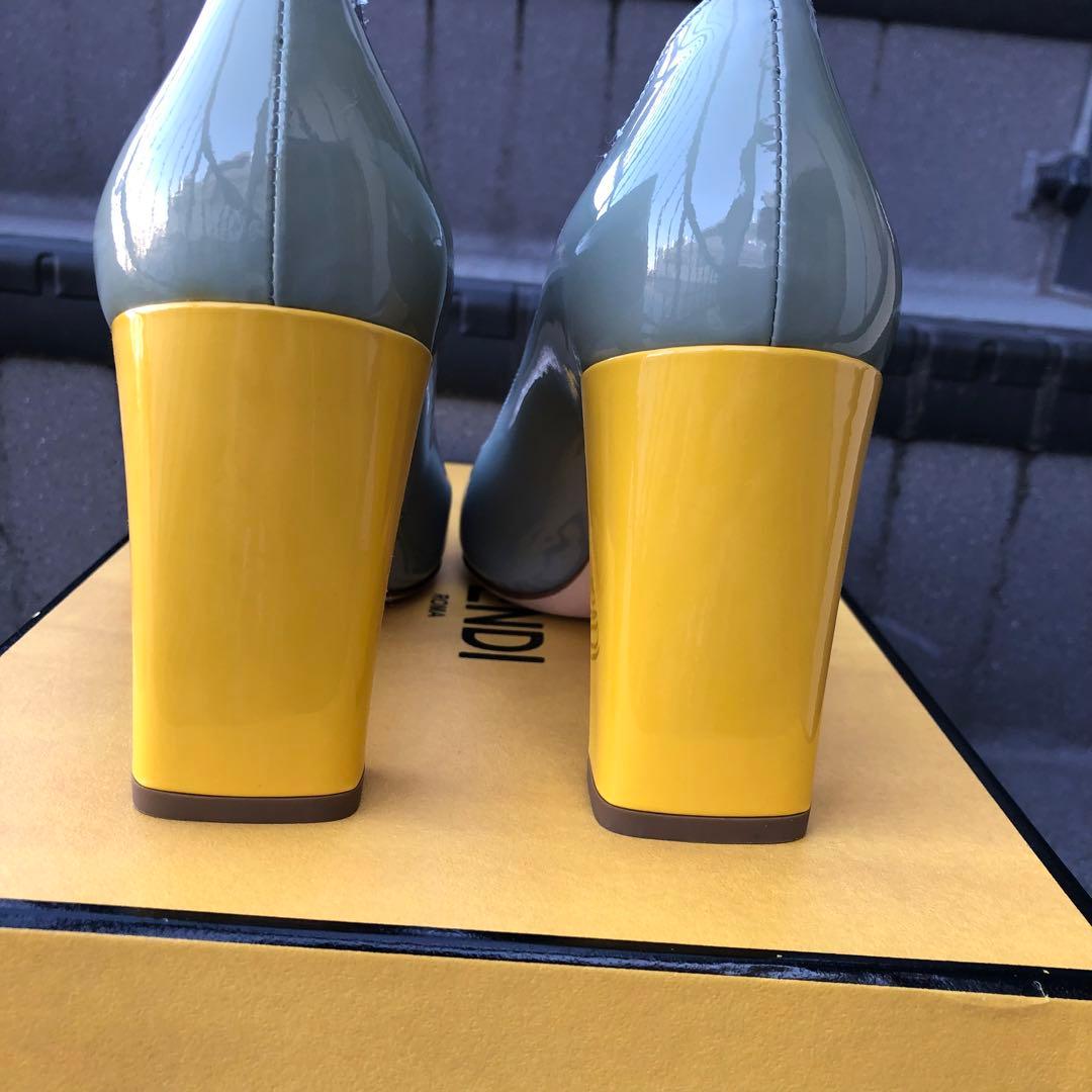 【新品】FENDI エナメル 水色／イエローハイヒールパンプス サイズ36