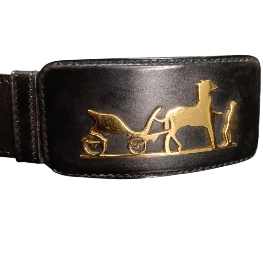 ✨HERMES 馬車ロゴ リバーシブル ゴールド金具 M◯刻印 仏製 ベルト