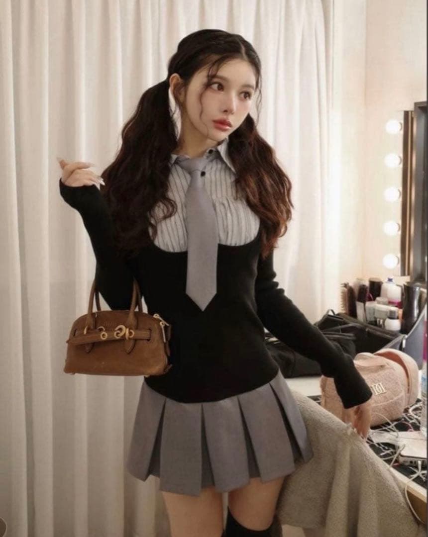 ♡ ̖́- darich ダーリッチ シャツドッキングニットミニワンピース