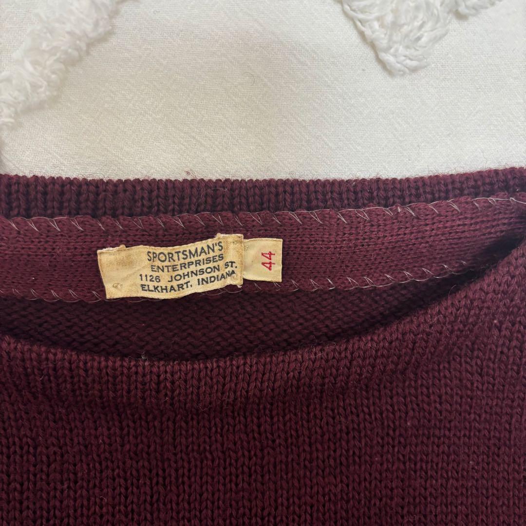 50s レタード セーター lettered sweater ボルドー レッド
