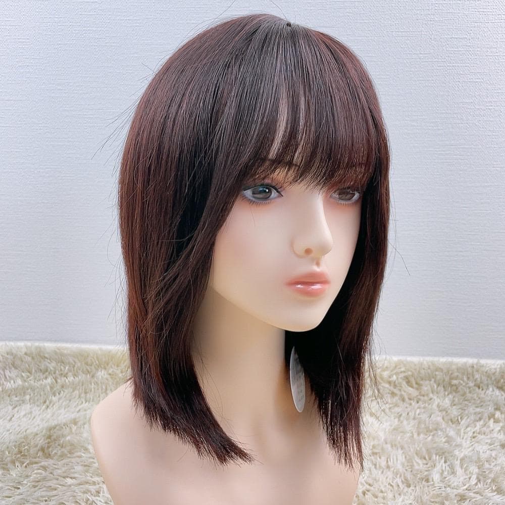 人毛100% フルウィッグ 医療用 ロング ストレート ダークブラウン 茶髪