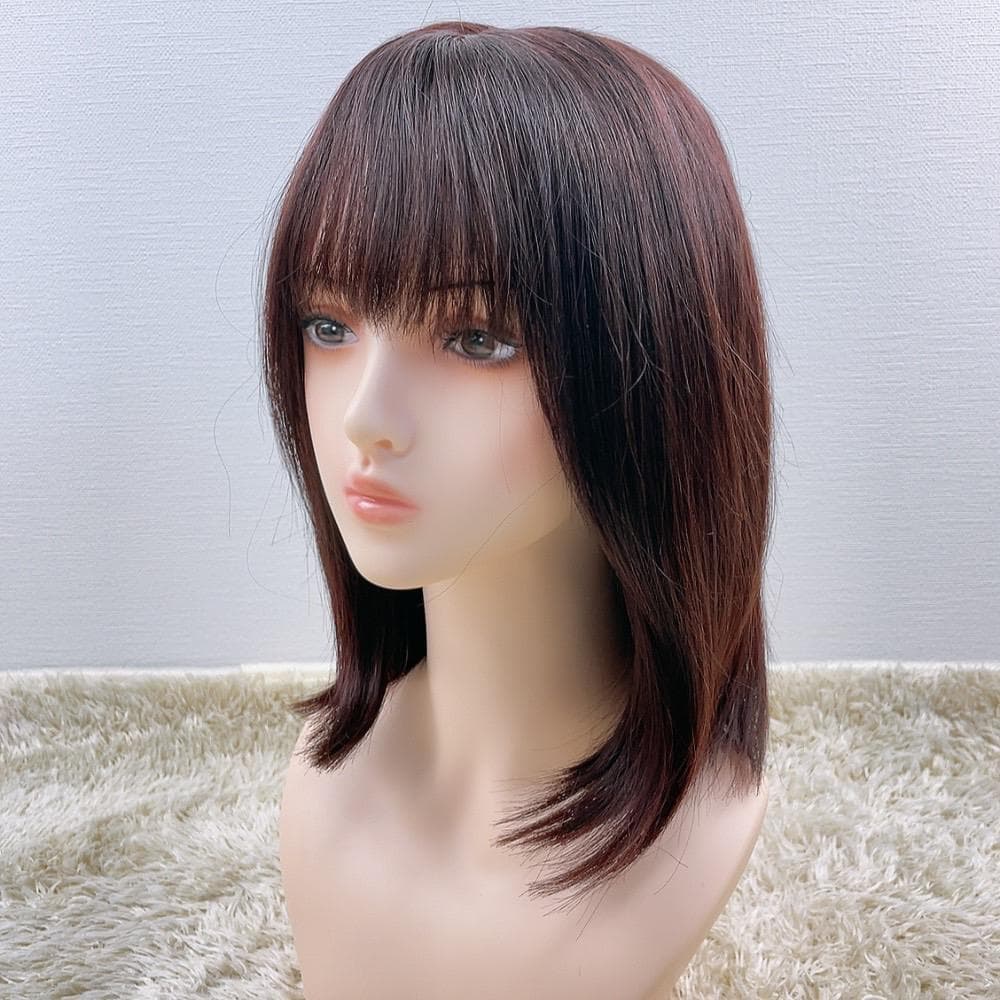 人毛100% フルウィッグ 医療用 ロング ストレート ダークブラウン 茶髪