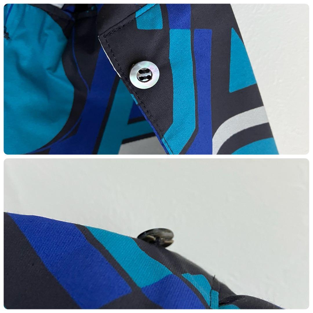 M fill ボウタイブラウス　幾何学模様　シャツ　比翼ボタン　青系