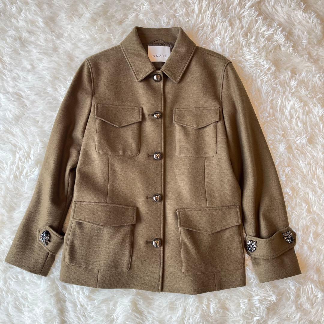 美品✨ANAYI 近年 ショートコート ブルゾン ジャケット ウール ビジュー