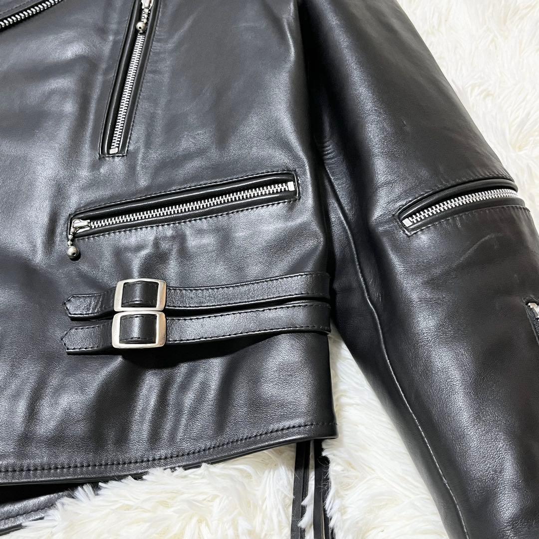 美品 希少サイズ ホーンワークス ダブルライダースジャケット 3L レザー 黒