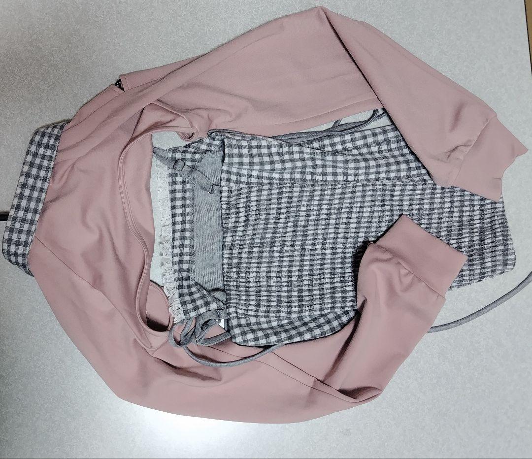 honey mew ハニーミュウ リボンスリットギンガムアンサンブルトップス