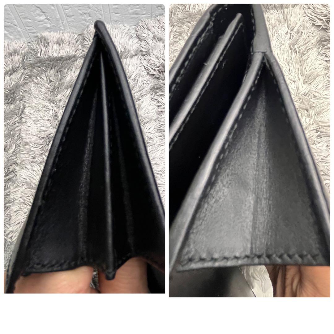 美品✨GUCCI シマ　レザー　長財布　ブラック　メンズ　ロゴプレート　Wホック