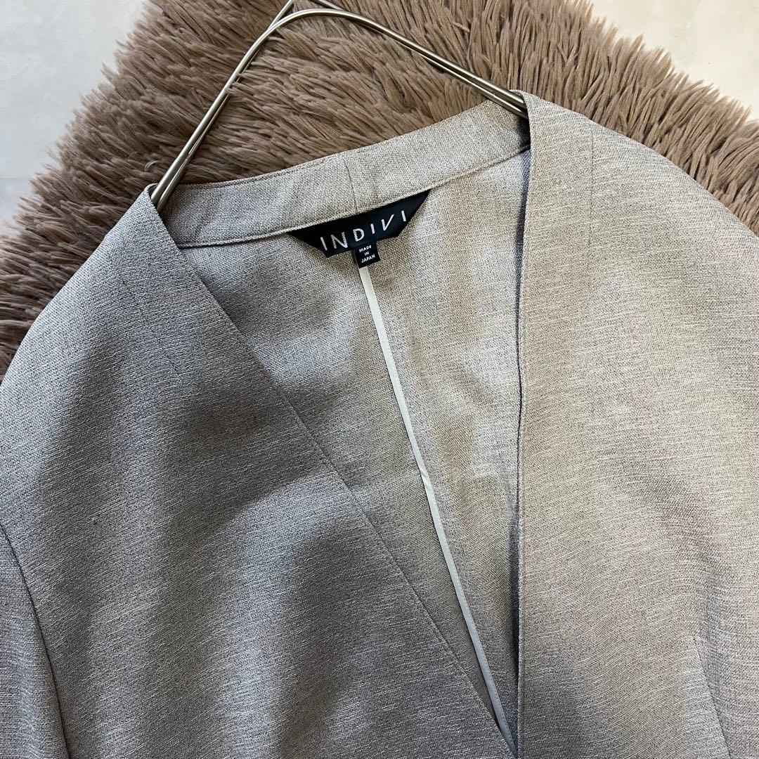 洗える✨インディヴィ　リネン風セットアップパンツスーツ✨大きいサイズ48&44