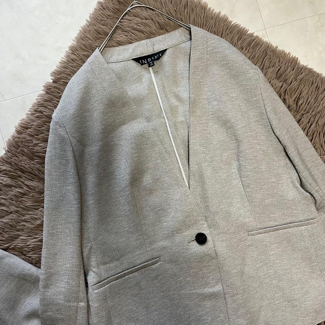 洗える✨インディヴィ　リネン風セットアップパンツスーツ✨大きいサイズ48&44