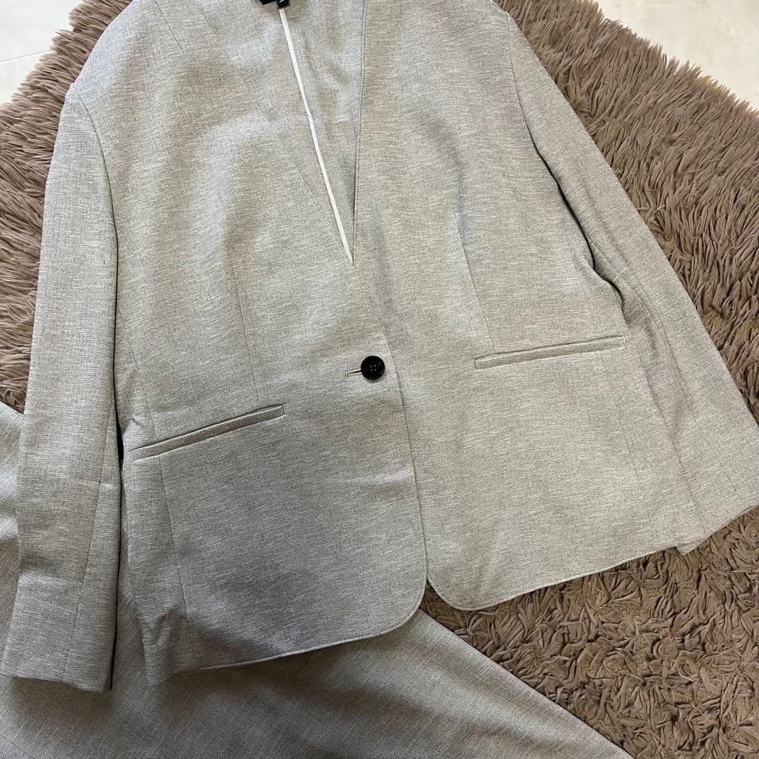 洗える✨インディヴィ　リネン風セットアップパンツスーツ✨大きいサイズ48&44