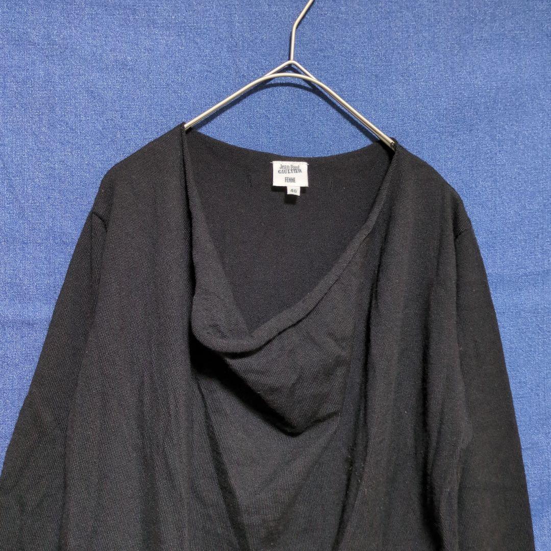 ジャンポールゴルチエ FEMME ブラック ニットワンピース ウール フリンジ