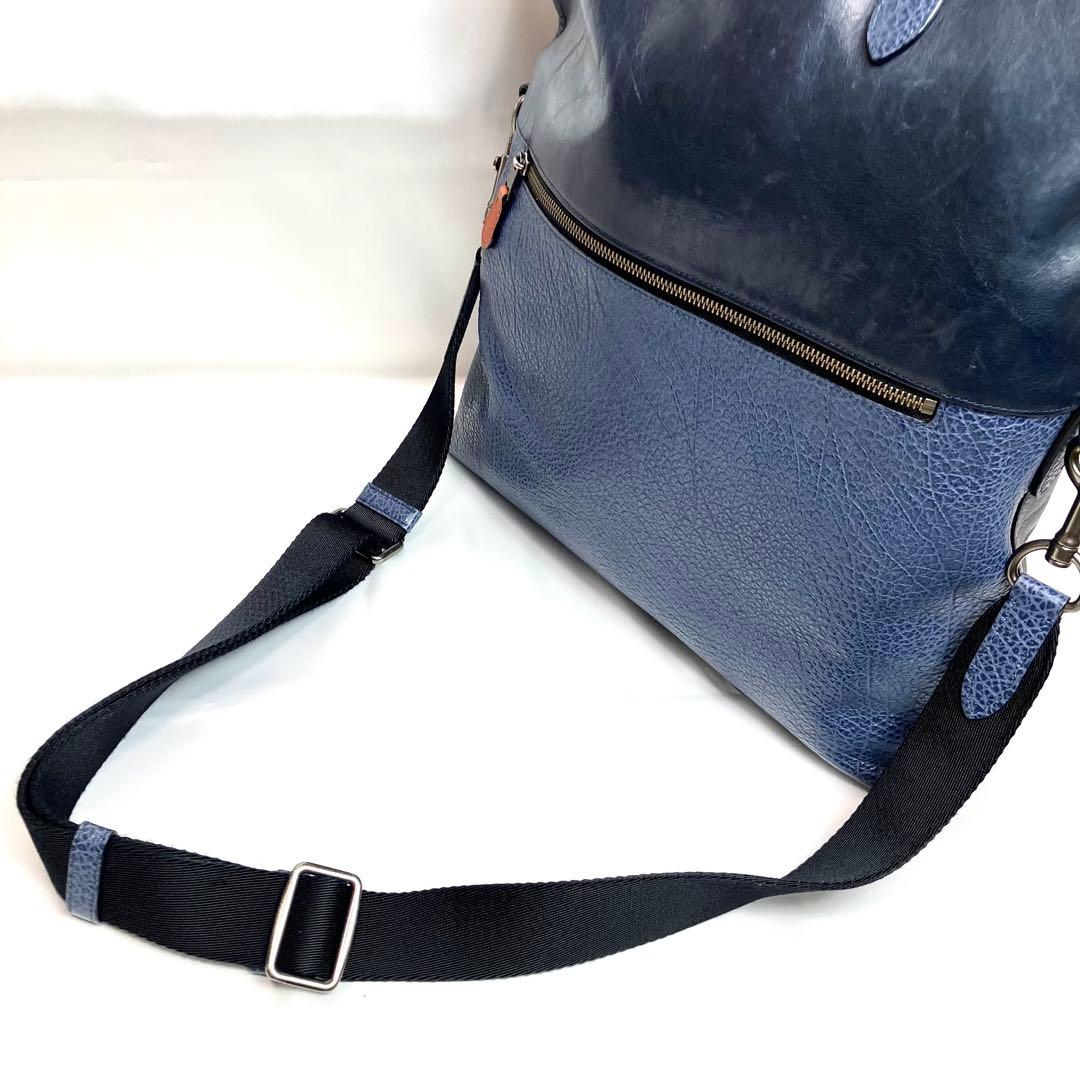 【美品】コーチ　パフォレイテッド　トートバッグ　2way レザー　切替　ネイビー