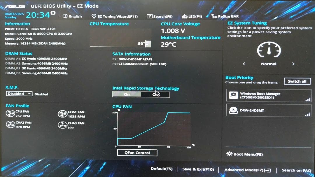 自作ジャンクPC　i5-8500 GTX-970 16Gb SSD500Gb