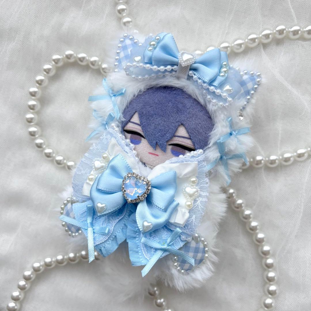 k　おすわりぬい服　２点　青　にじぱぺっと