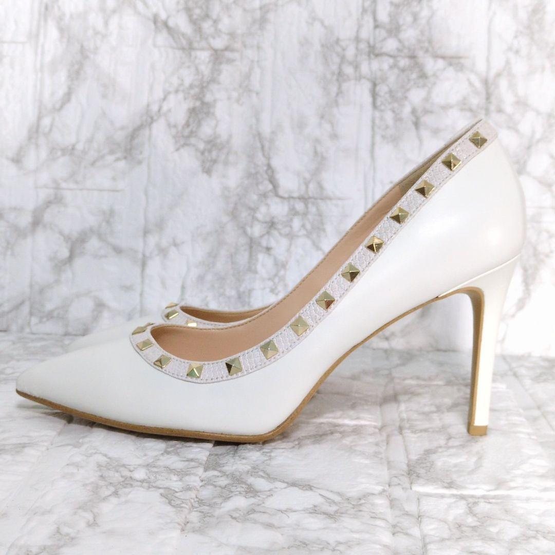 DIANA　パンプス　スタッズ　ホワイト　ハイヒール　ピンヒール　レザー　本革